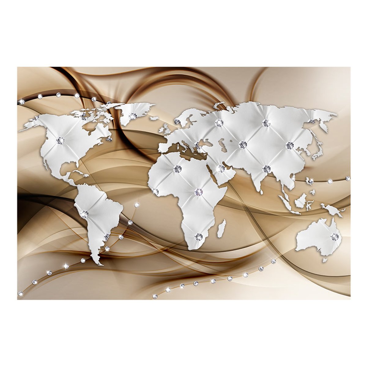 Papier peint intissé panoramique Carte du monde World Map - White & Diamonds beige, EDEN