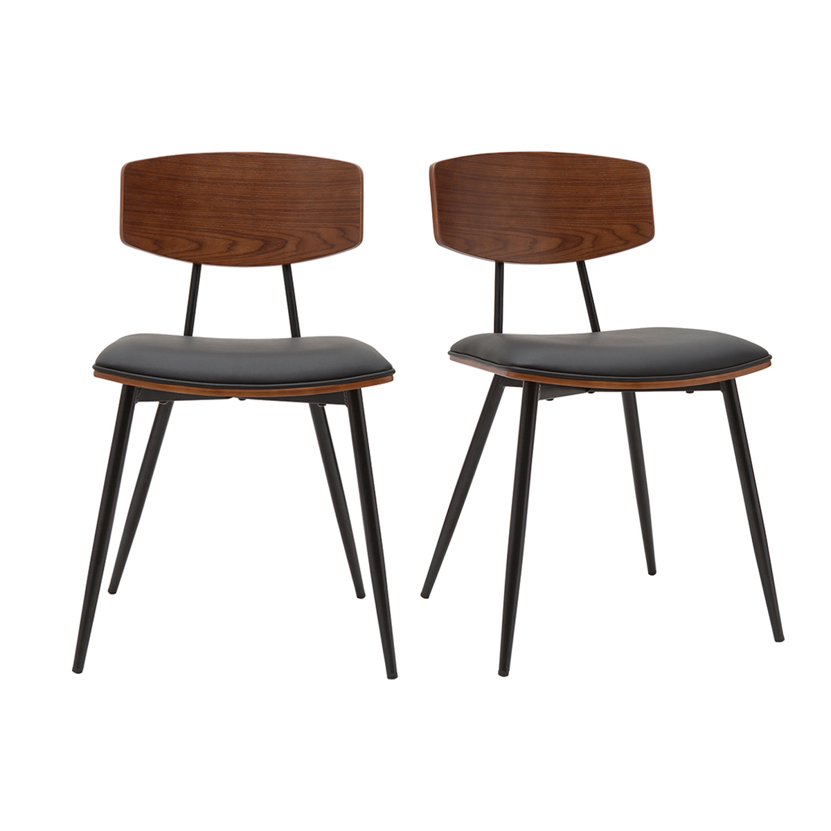 Chaises vintage en bois foncé noyer assises noires et métal noir (lot de 2) JOLINE noyer / noir, MILIBOO