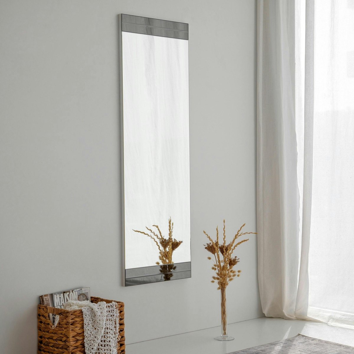 Miroir mural vertical - bandeau verre fumé CODY blanc, PIER IMPORT