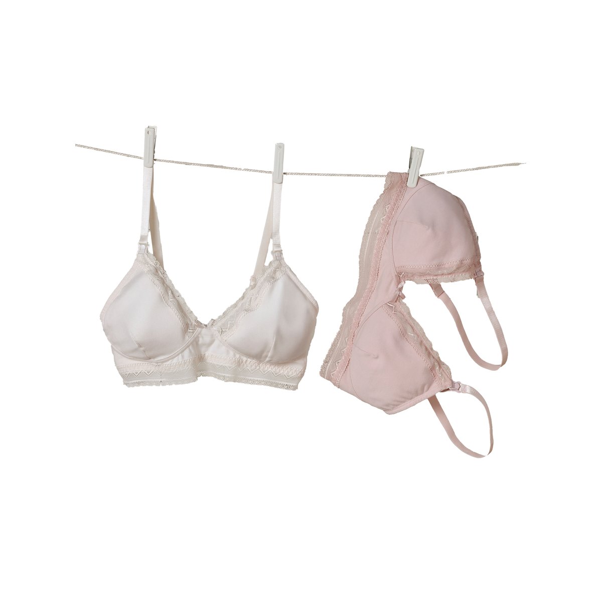 2 soutiens-gorge d'allaitement sans armatures en coton bio rose poudré, VERTBAUDET