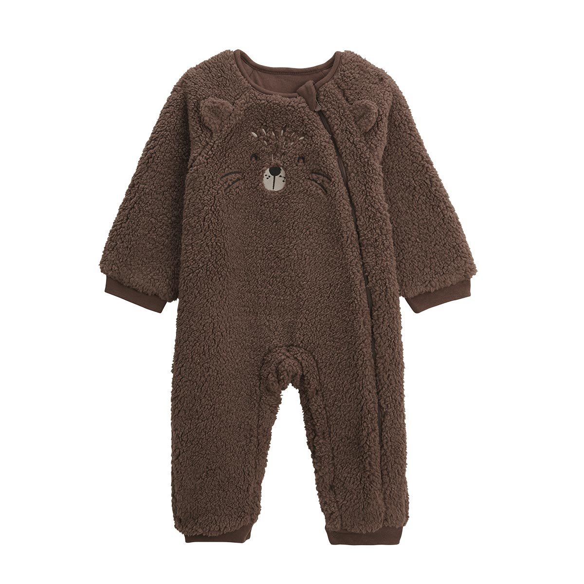 Surpyjama bébé en sherpa Cracotte marron, PETIT BEGUIN