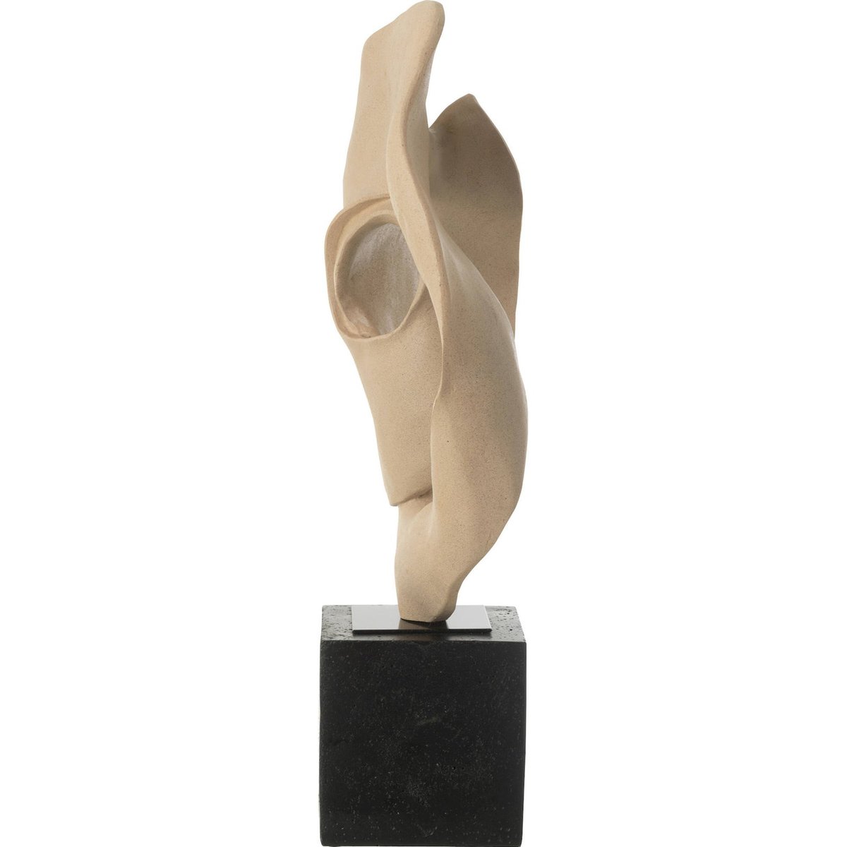 Sculpture abstraite en résine forme organique sur socle beige sable sur socle noir, RECOLLECTION