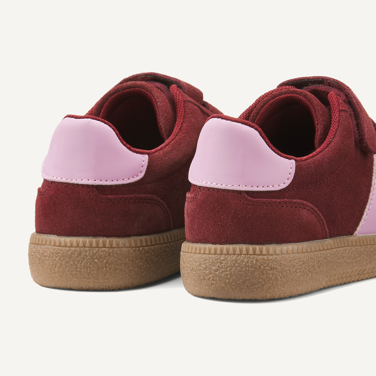 Sapatilhas com barra autoaderente, em pele bordeaux, LA REDOUTE COLLECTIONS