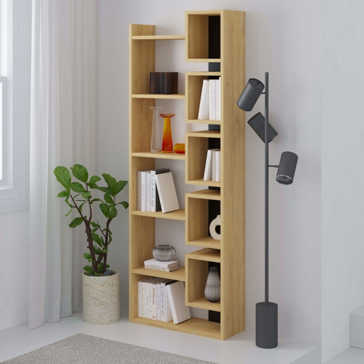 Étagère Design H168,5 cm - Eladi chêne clair / gris, CALICOSY