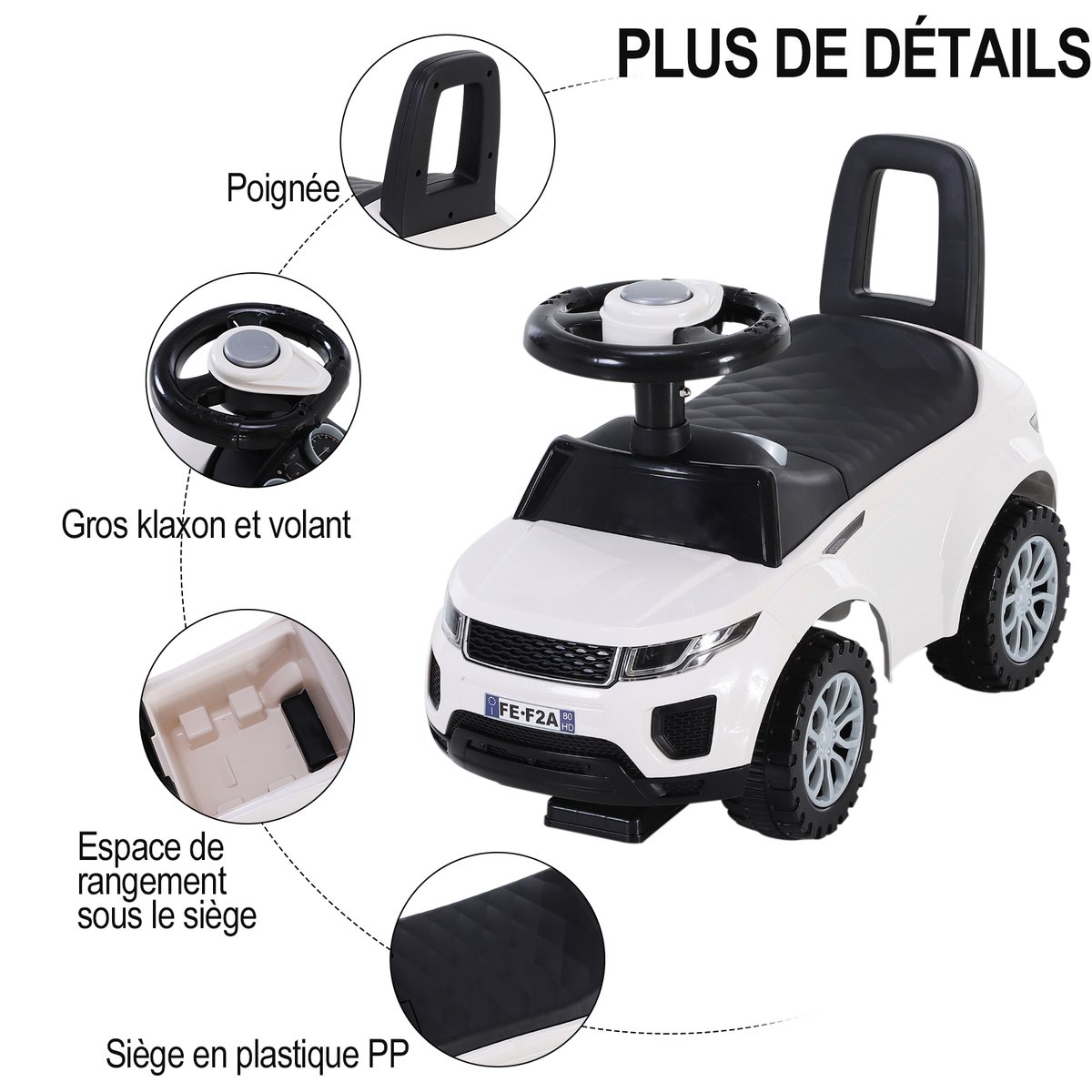 Voiture à glissière pour enfants Plastique blanc, HOMCOM