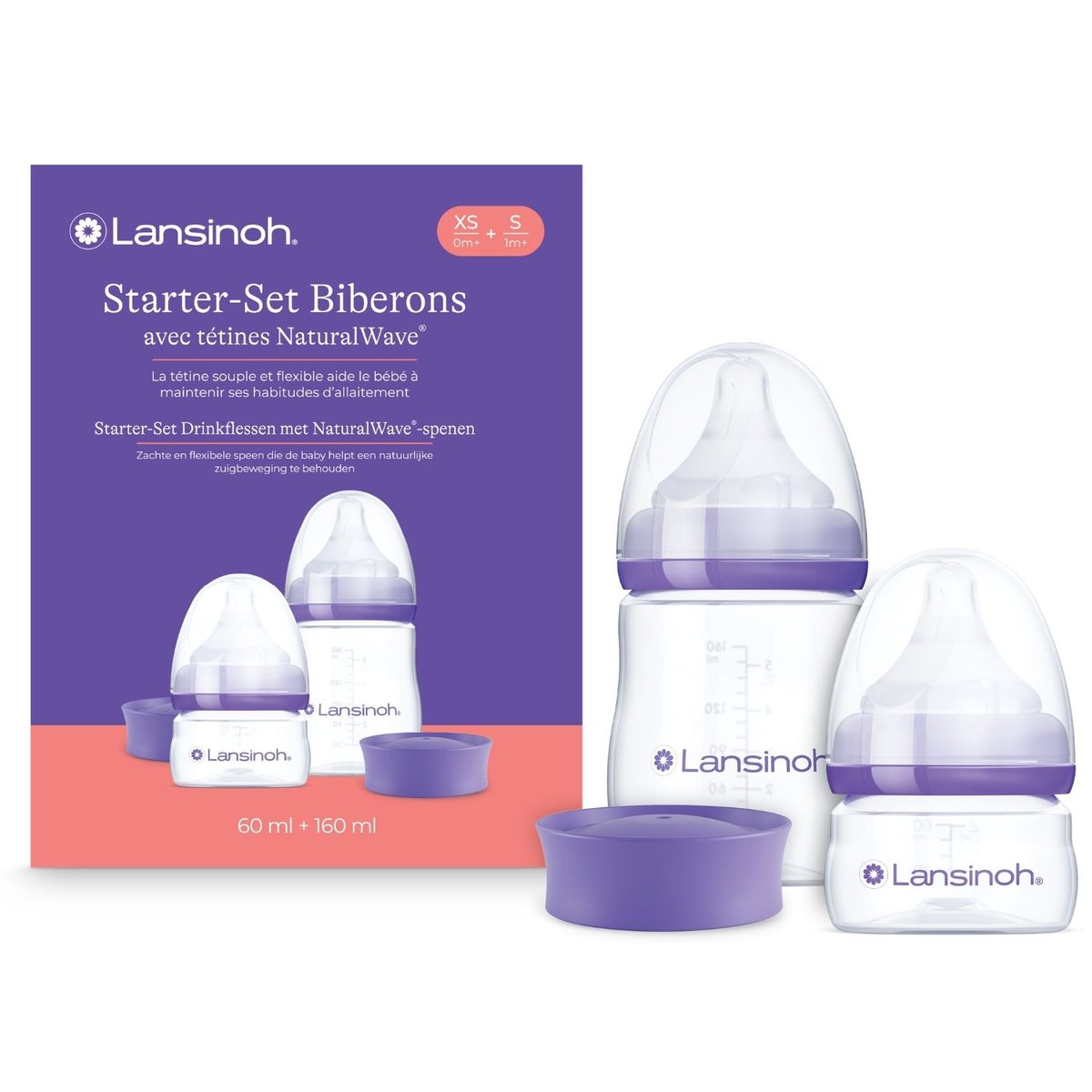 Coffret de naissance biberons et tétines Natural Wave® transparent, violet, LANSINOH