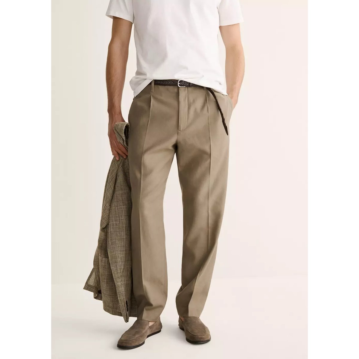 Pantalon regular-fit pinces kaki, MANGO MAN