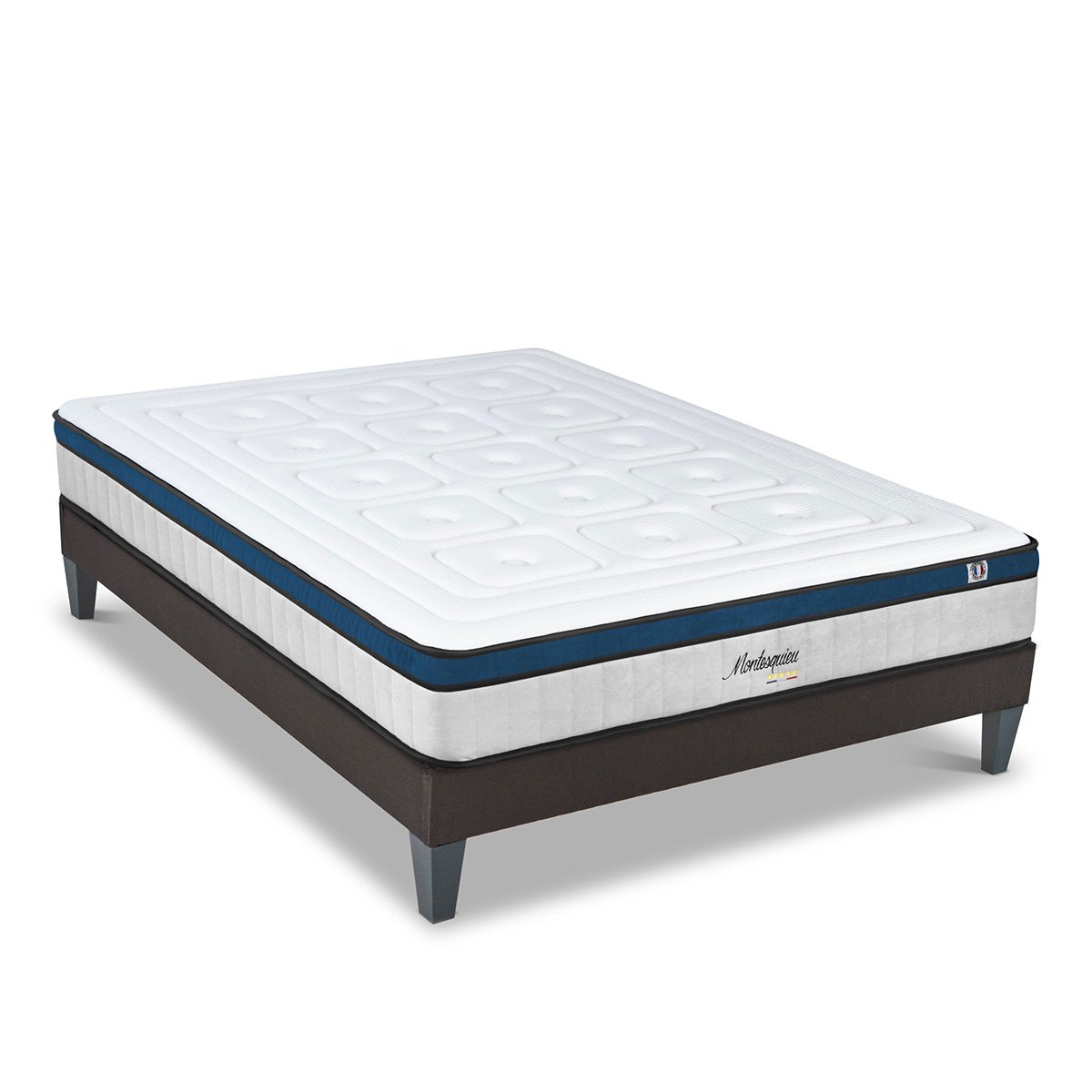 Ensemble Matelas Ressorts ensachés + Sommier Bois MONTESQUIEU blanc, HYPSOM