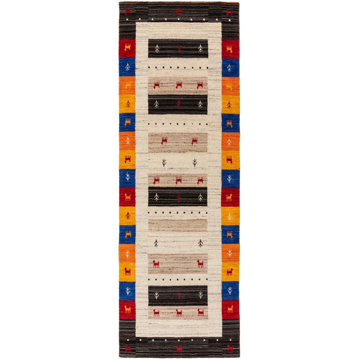 Tapis de couloir en laine tissé main JAMAL multicouleur, BENUTA