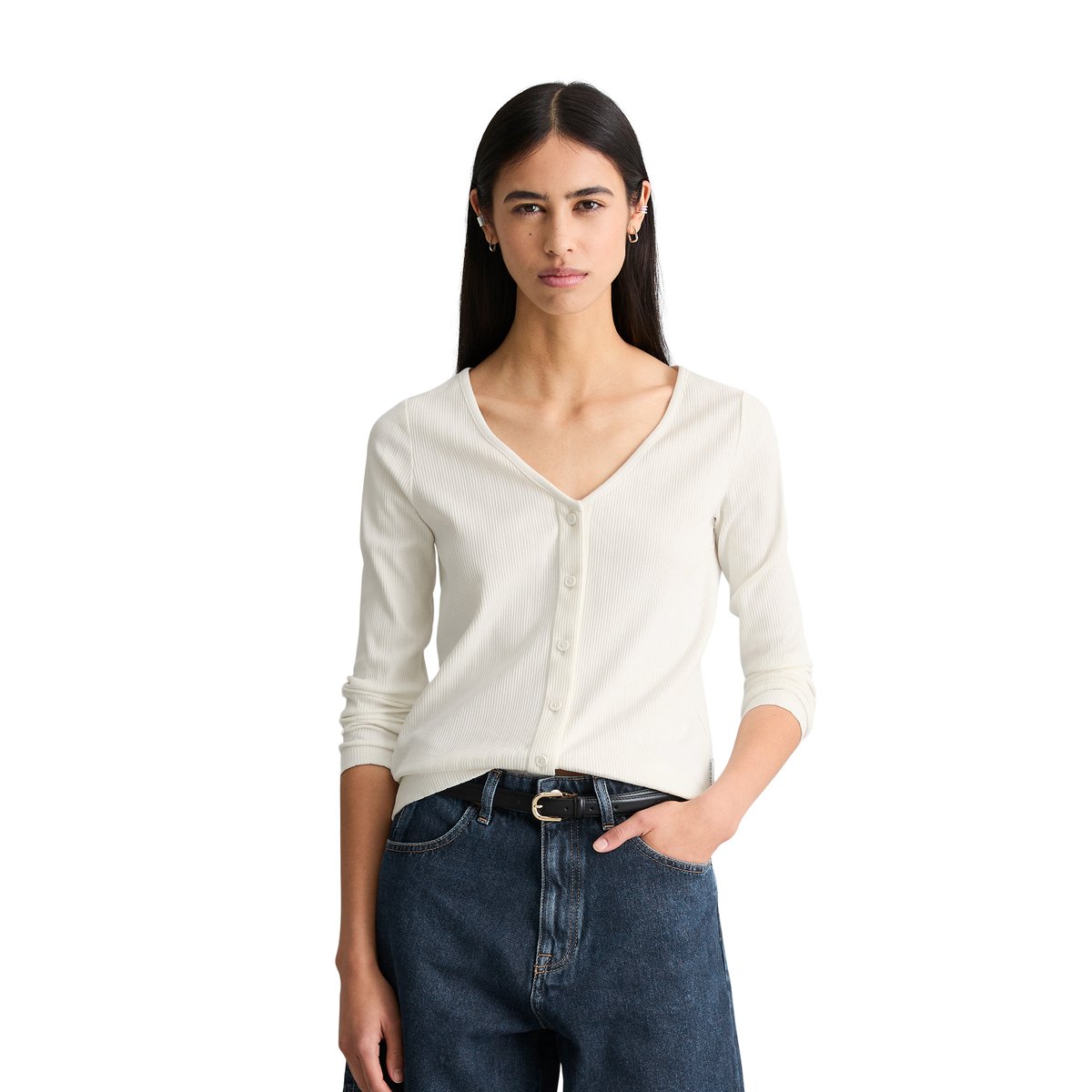 Pointelle-Cardigan slim en mélange de coton bio blanc, MARC O’POLO DENIM
