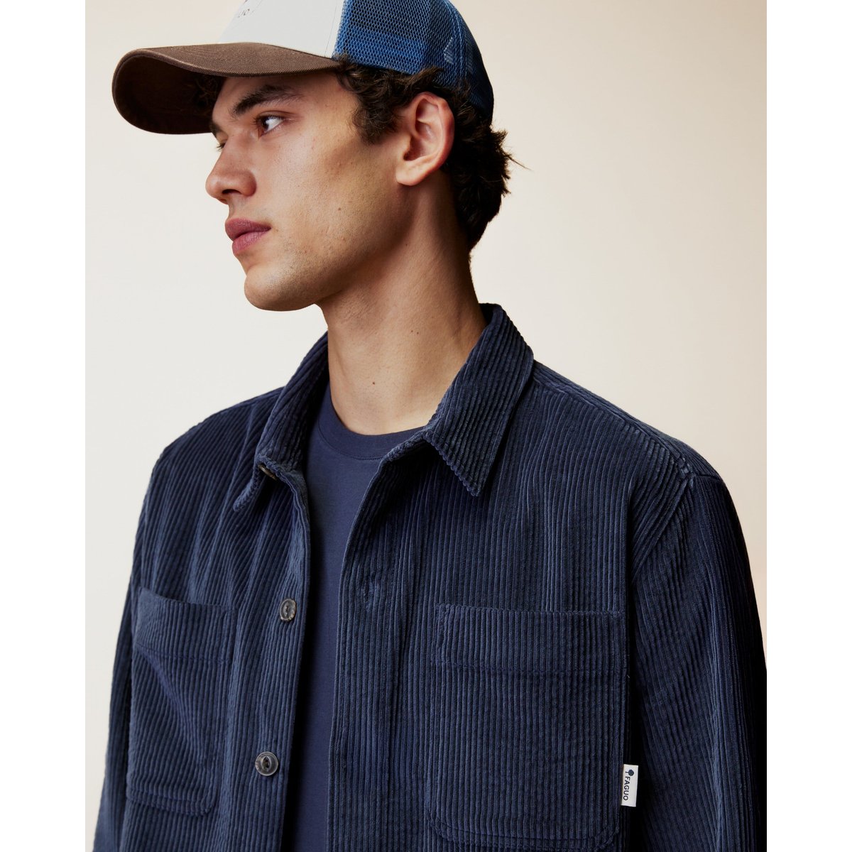 Sur-chemise en velours côtelé marine grisé, FAGUO