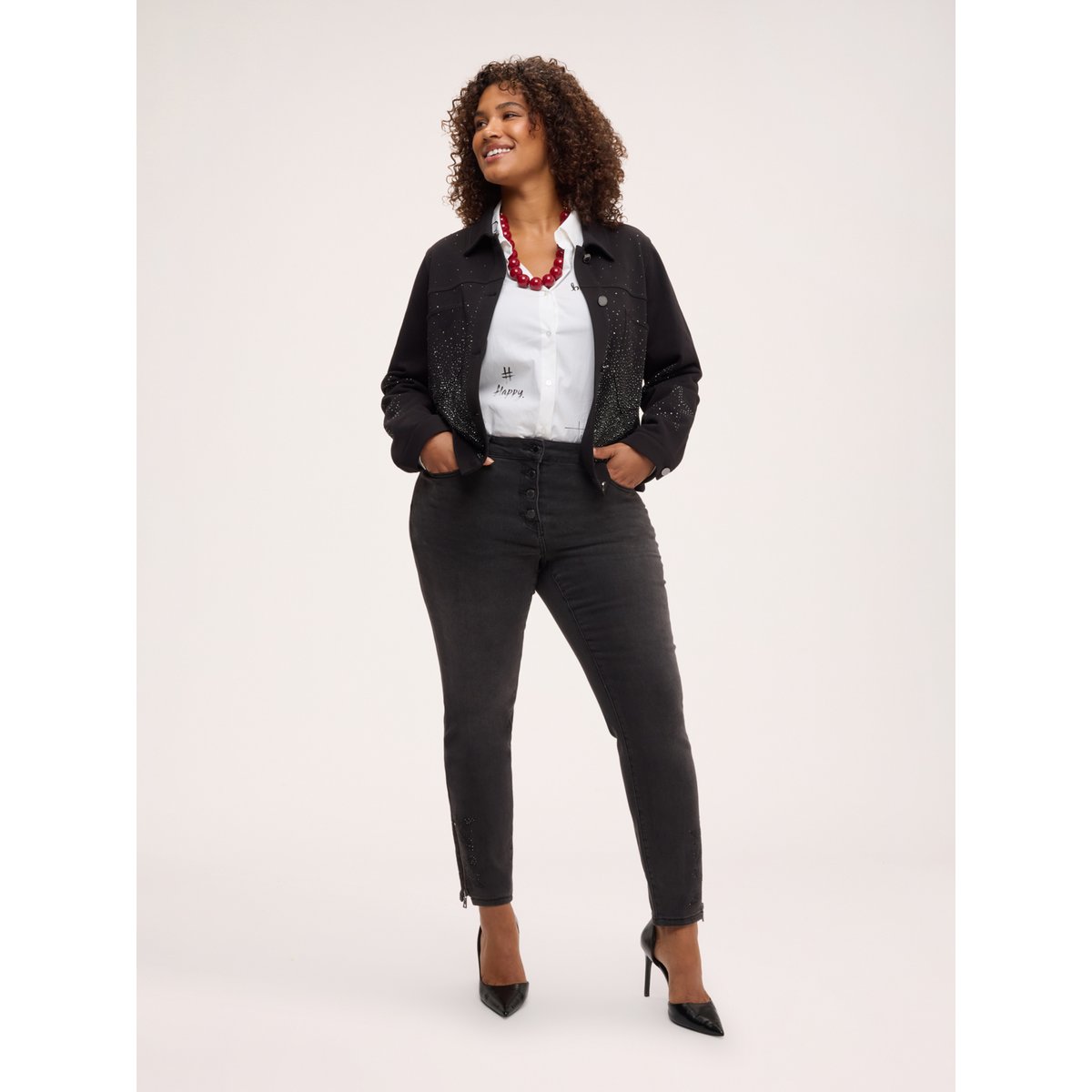 Sweat avec appliqués en forme d'étoile noir, FIORELLA RUBINO