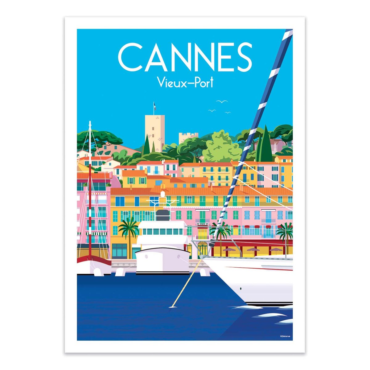 Affiche d'art - Cannes Vieux Port - Raphael Delerue bleu, WALL EDITIONS