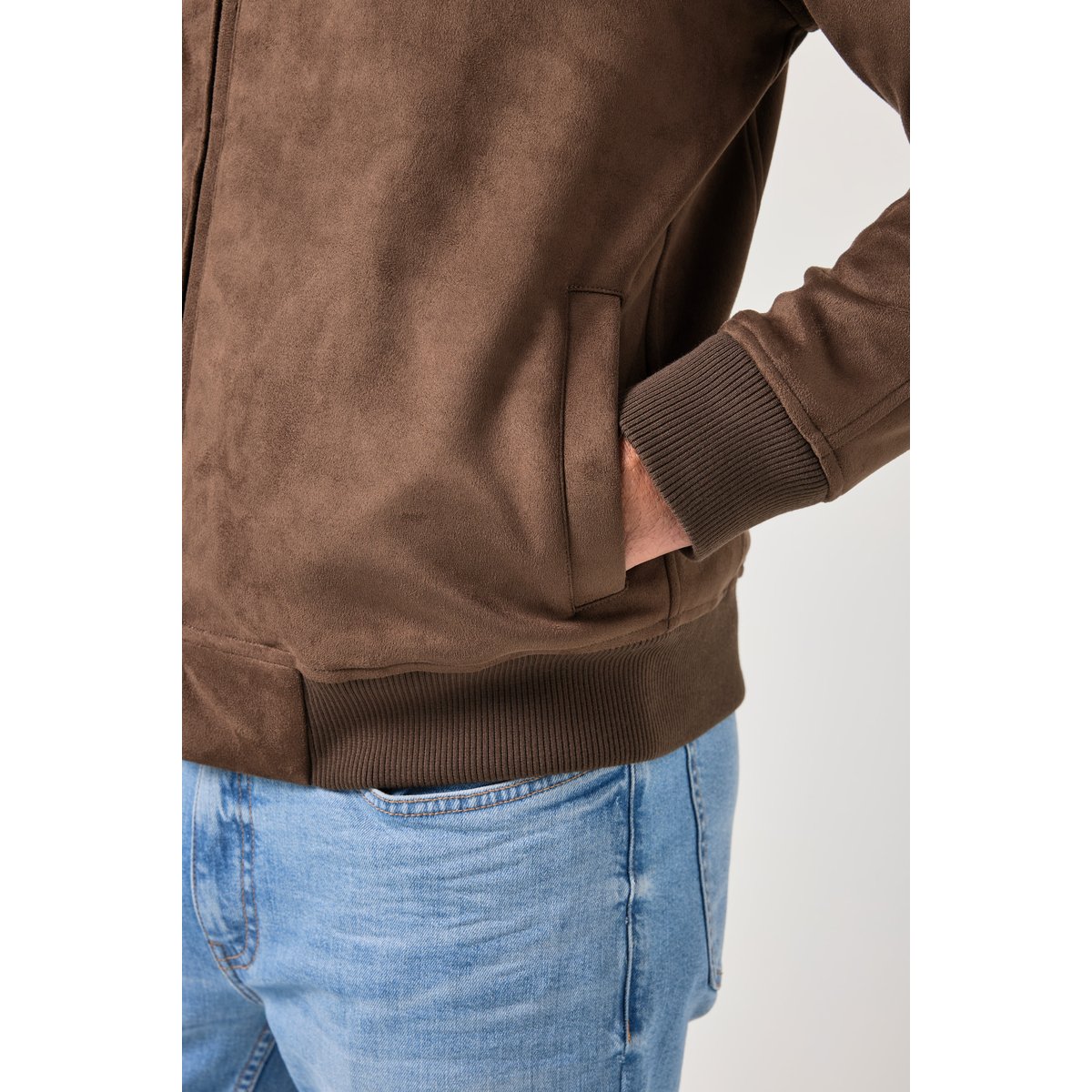 Blouson JP 1880 imitation cuir suédé marron foncé, JP1880