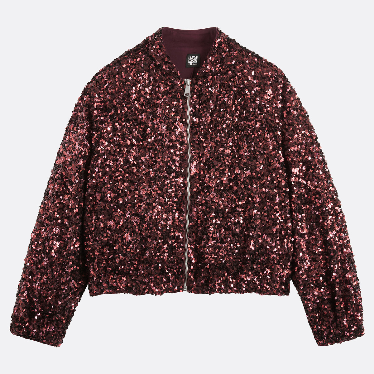 Short Oversize Loose-Fit Sequin Jacket burgundy red, LA REDOUTE COLLECTIONS