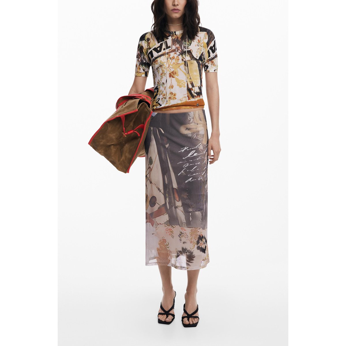 Jupe en tulle collage gris, DESIGUAL