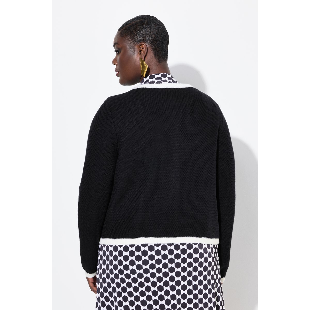Cardigan manches longues et col rond, poches noir, ULLA POPKEN
