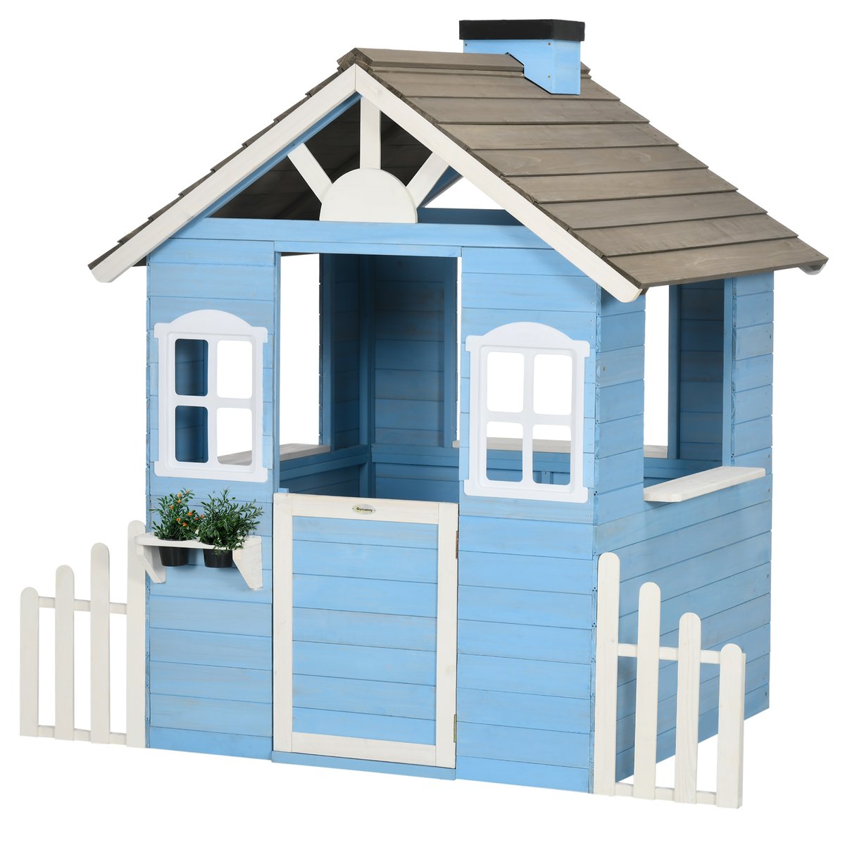 Maisonnette pour enfants Bois de sapin Bleu bleu, OUTSUNNY