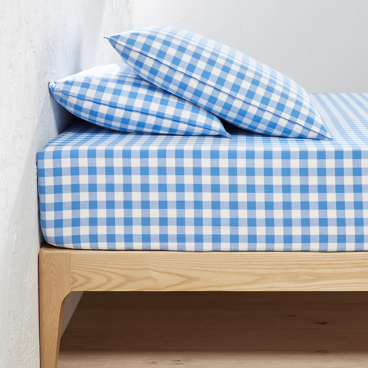 Drap housse en coton, bonnet 30 cm, Veldi Bleu vichy bleu, LA REDOUTE INTERIEURS