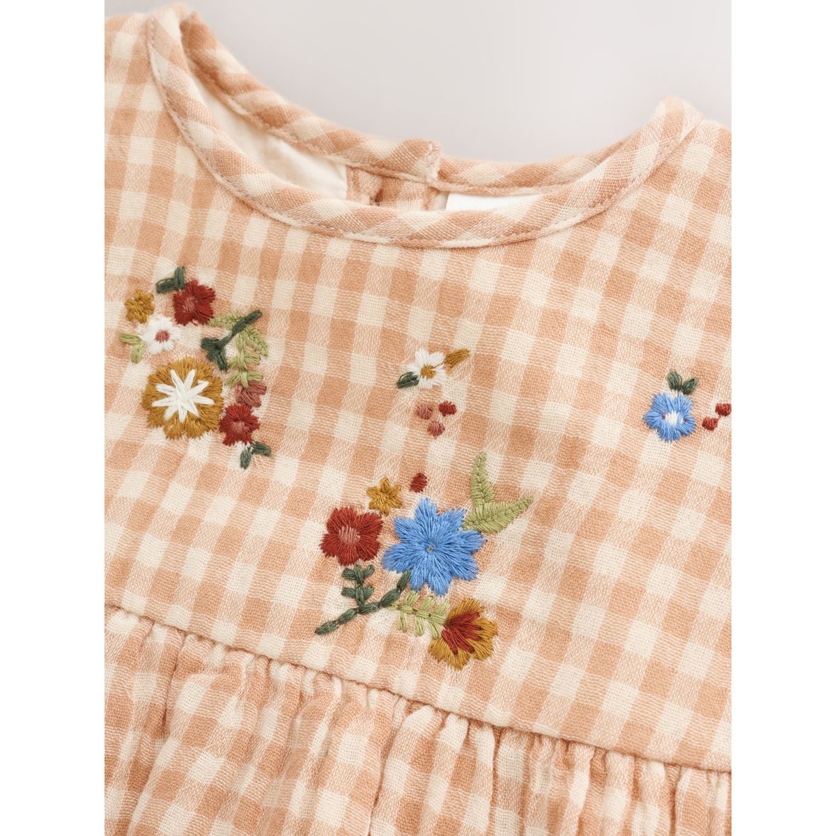Barboteuse bébé bouffante et collants, 2 pcs broderie à carreaux marron et crème, NEXT
