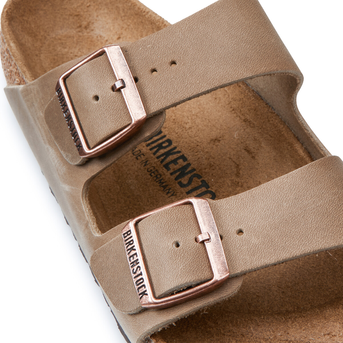Chinelos de tira dupla em pele oleada Arizona castanho escuro, BIRKENSTOCK