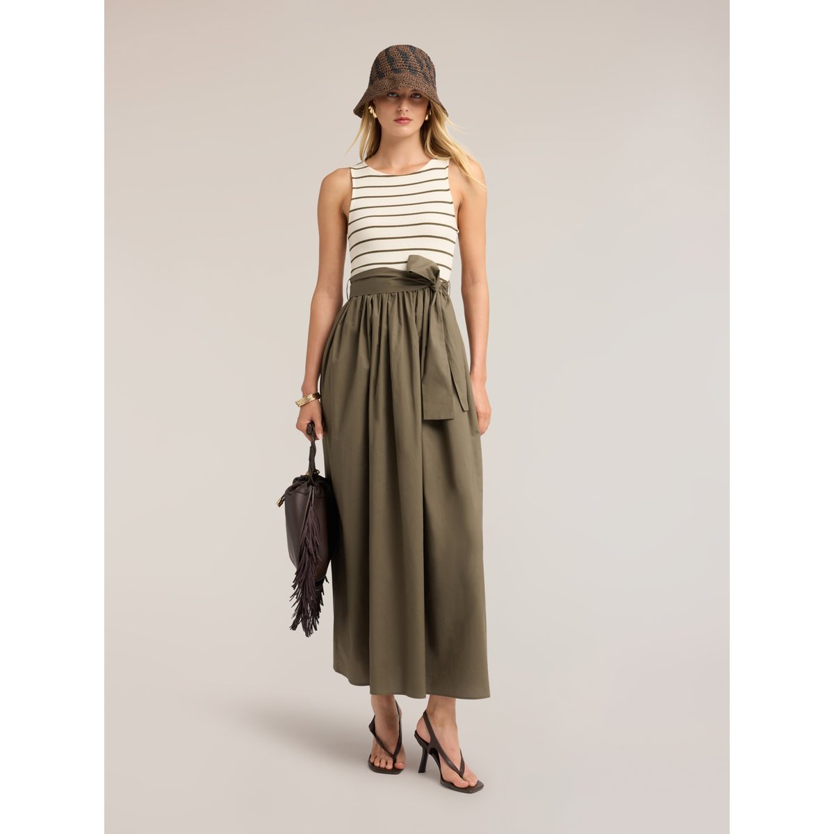Robe avec jupe et top à rayures verde militare, MOTIVI