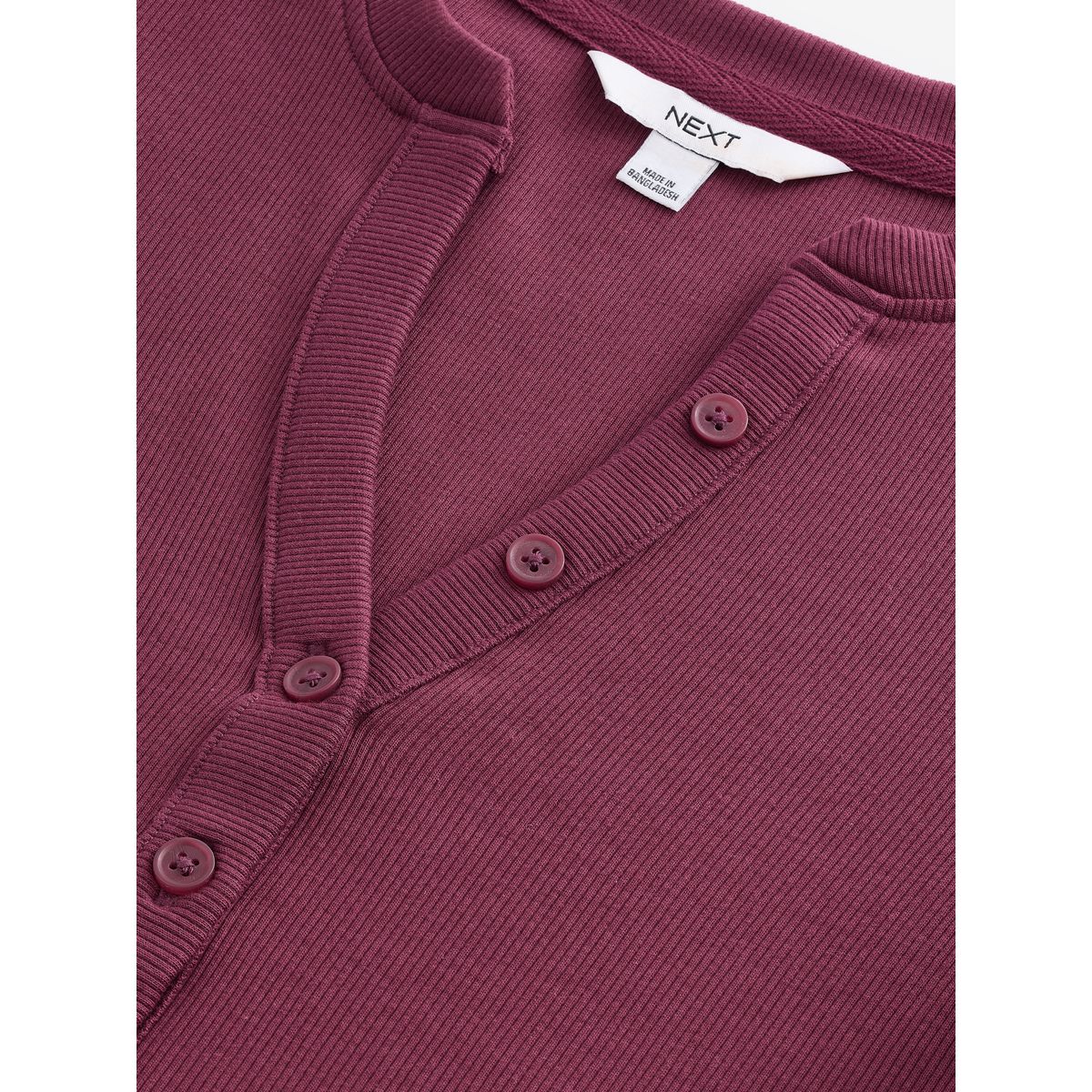 Body côtelé boutonné henley à manches longues vin de bourgogne, NEXT