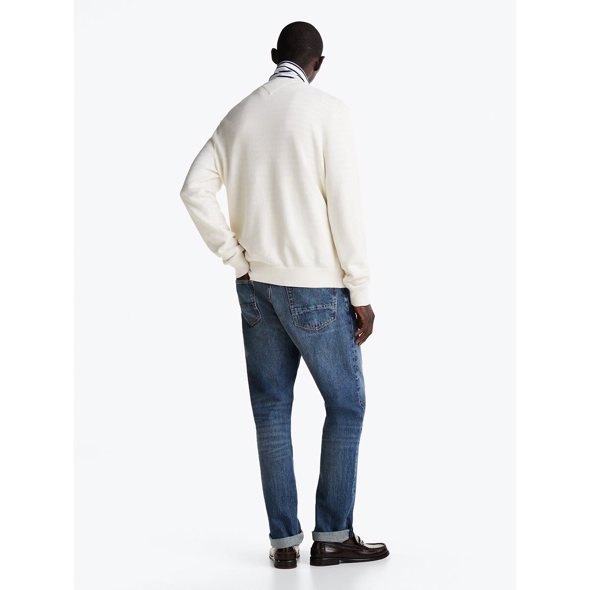 Pull texturé à col ras-du-cou et drapeau ivoire, TOMMY HILFIGER