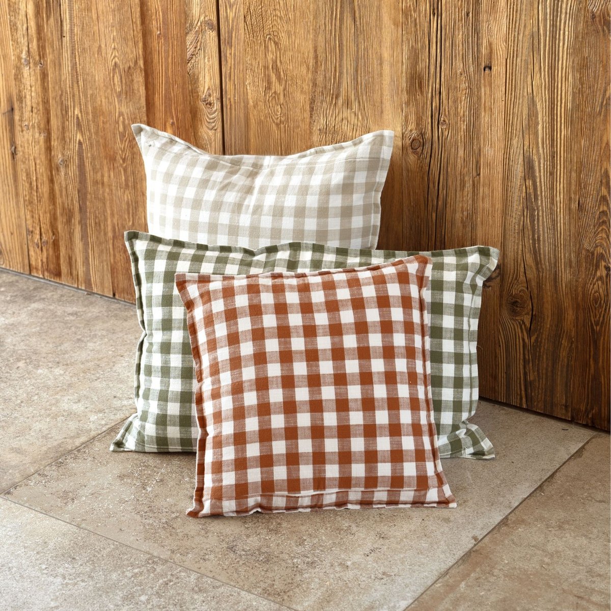 Housse de coussin recto-verso 100% coton rayures et vichy LOURMARIN - QABANE beige, HOME MAISON