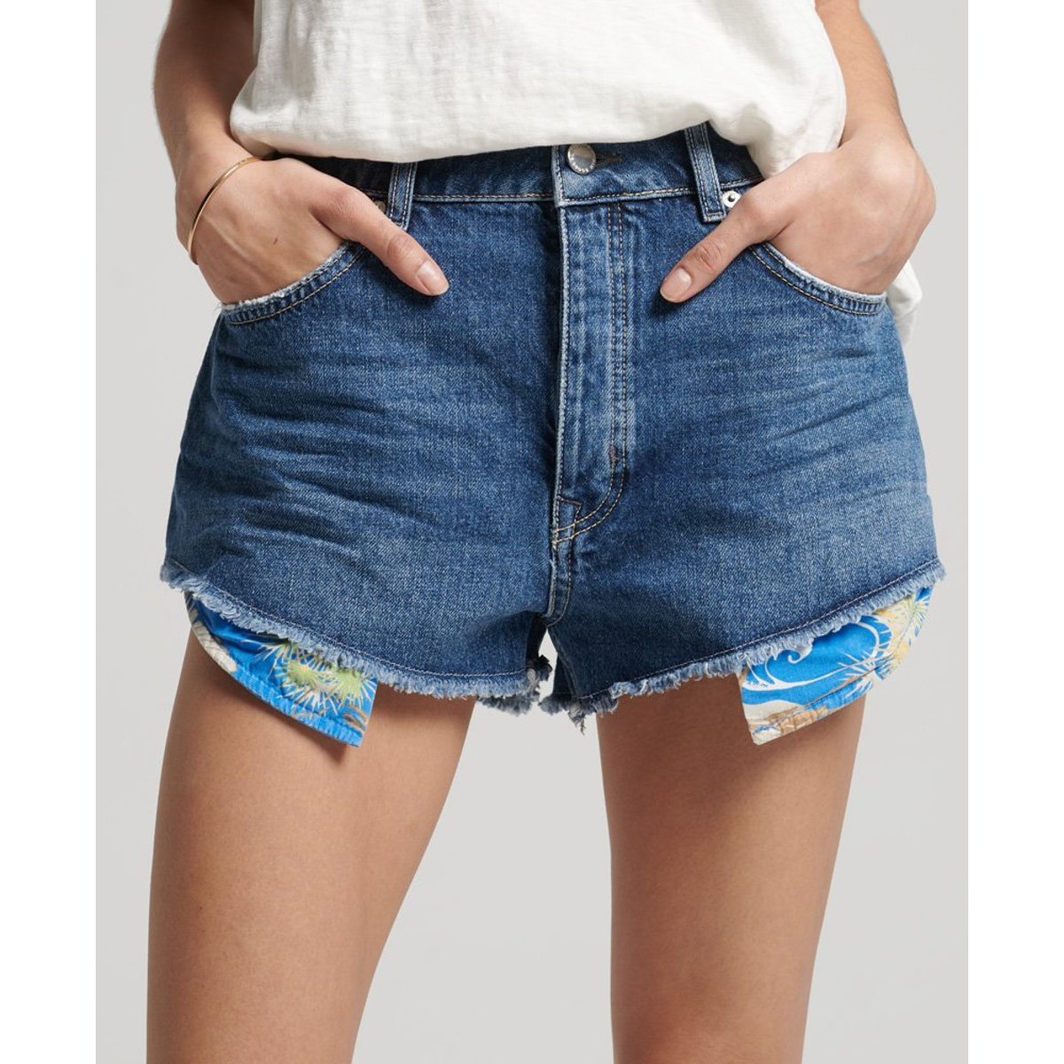 Short taille haute déchiré Vintage bleu moyen madison, SUPERDRY