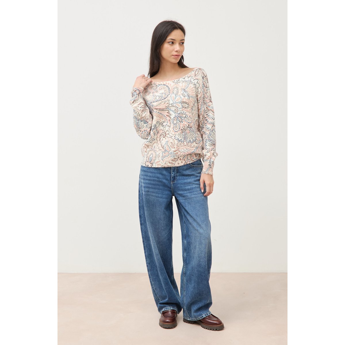 Pull col bateau manches longues ecru, BONOBO