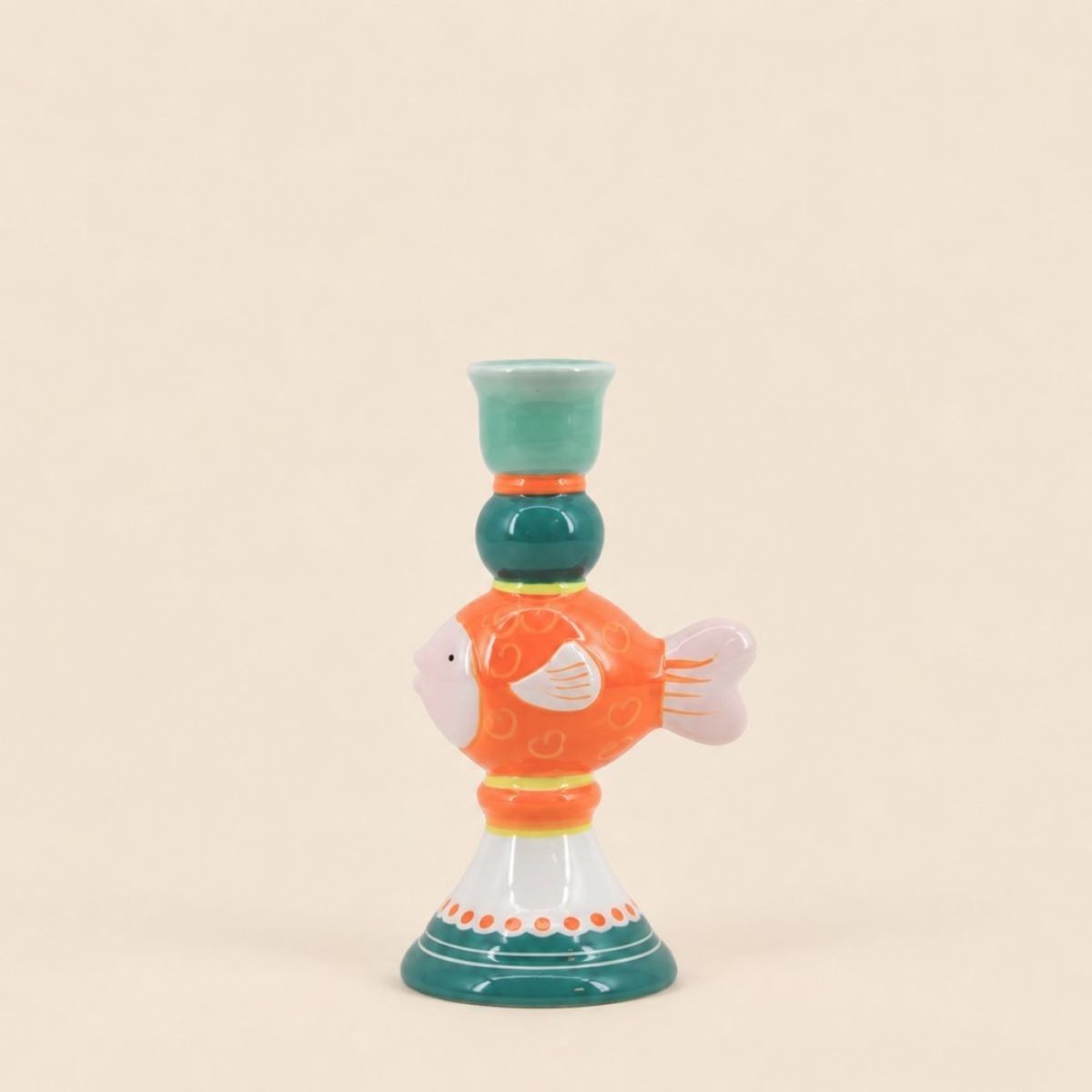 Bougeoir poisson et en céramique 18cm bleu, ORNAMI