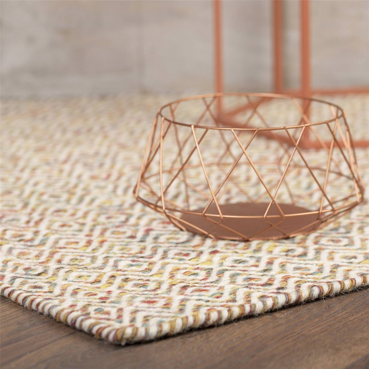 Tapis rectangulaire en laine tissé main multicolore beige sable et ivoire, ARTE ESPINA