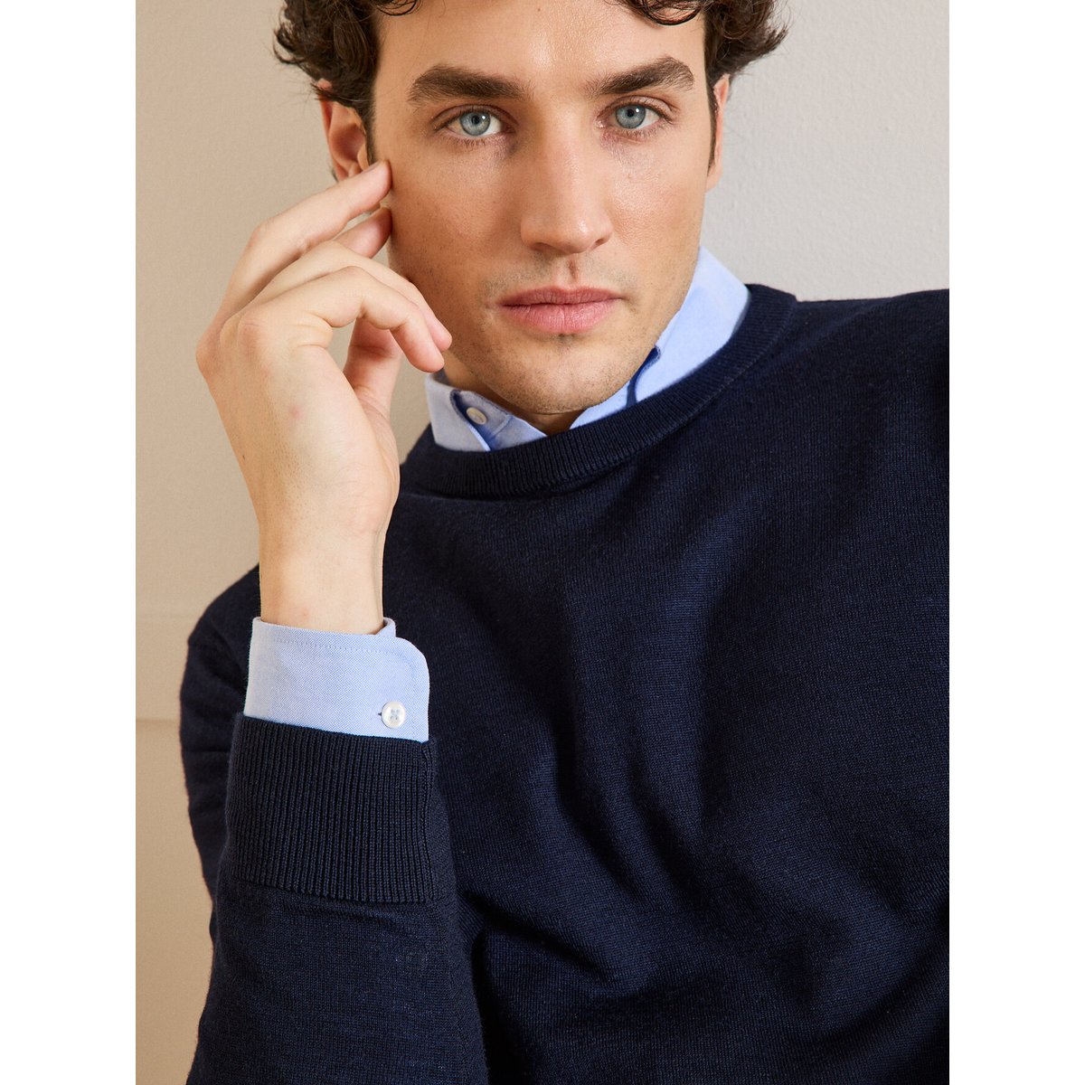 Pull fin col rond laine mérinos encre, CYRILLUS