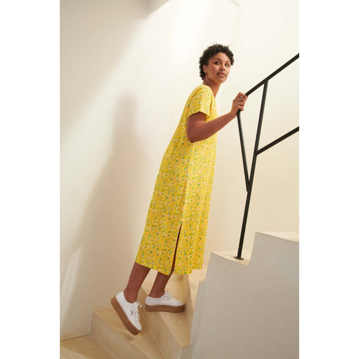 Robe longue t-shirt imprimé jaune, WE ARE JOLIES