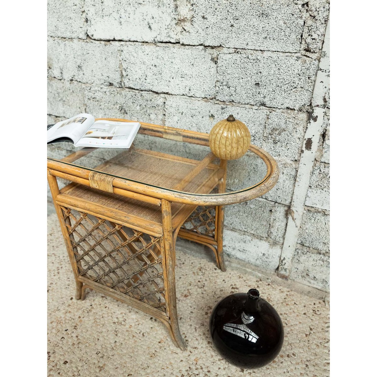 Table d'appoint en rotin Francine N°1483 - Bon état beige, DEBONGOUT