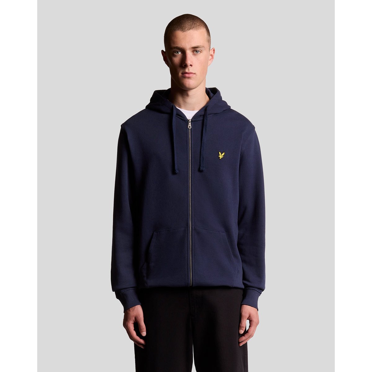Sweat à capuche zippé en coton loopback bleu marine, LYLE & SCOTT