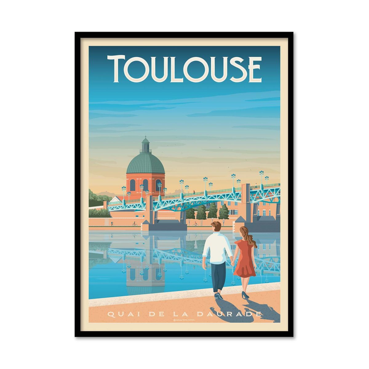 Affiche d'art - Toulouse - Olahoop Travel Posters affiche d'art avec cadre bois noir, WALL EDITIONS