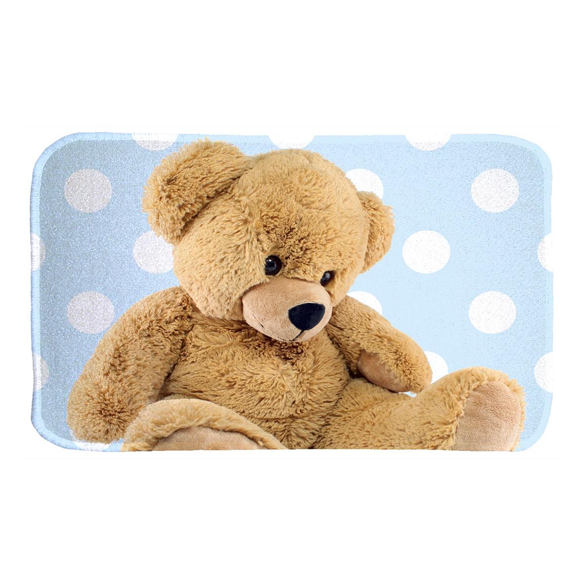 Tapis enfant tissé motif animaux DOUX TED bleu, UN AMOUR DE TAPIS