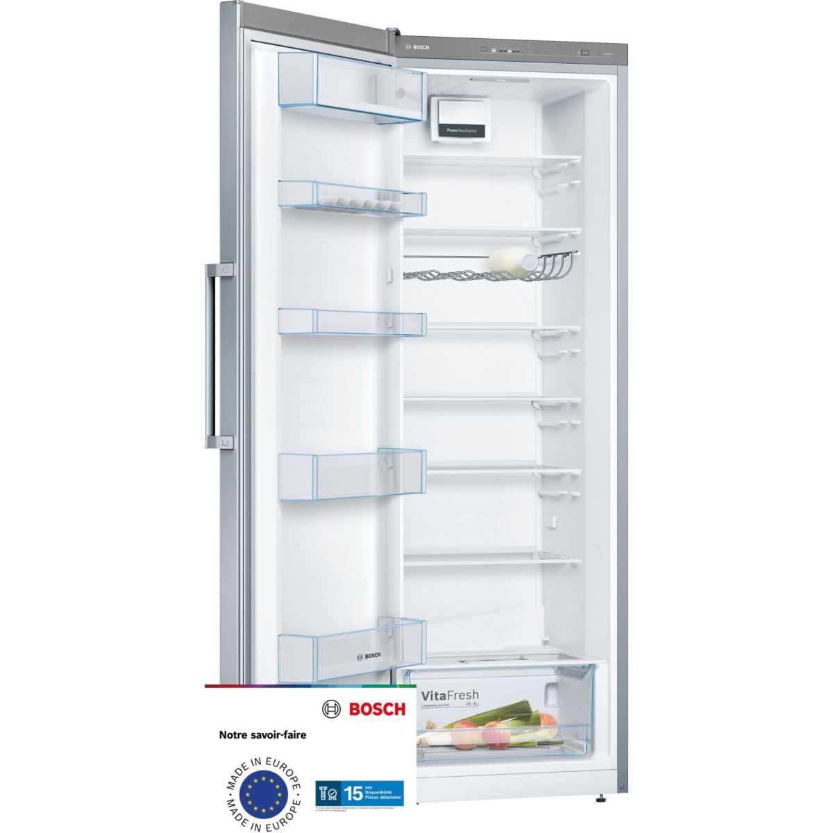 Réfrigérateur 1 porte KSV33VLEP inox, BOSCH