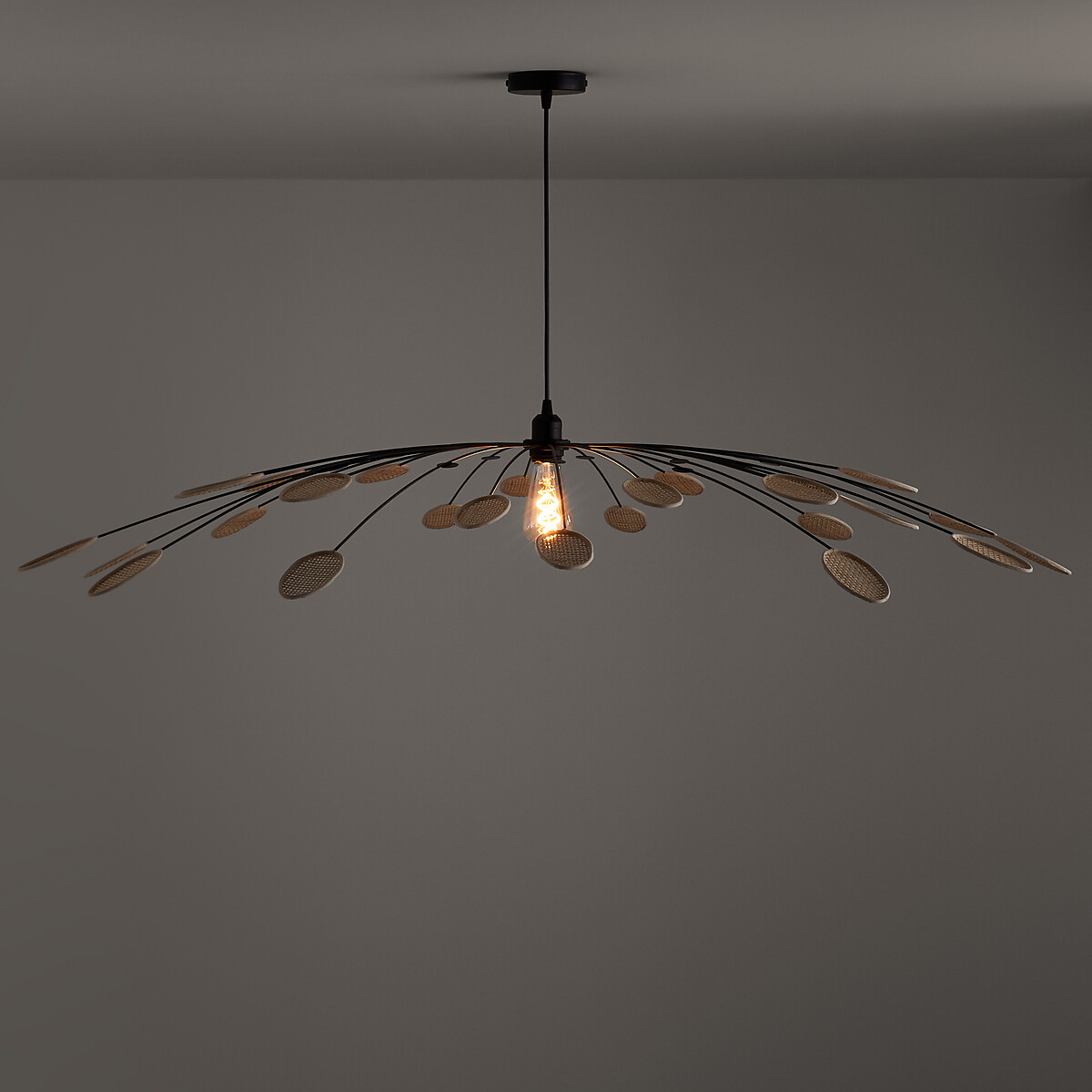 Lámpara de techo de acero y caña Ø138 cm, Léonie natural/negro, LA REDOUTE INTERIEURS