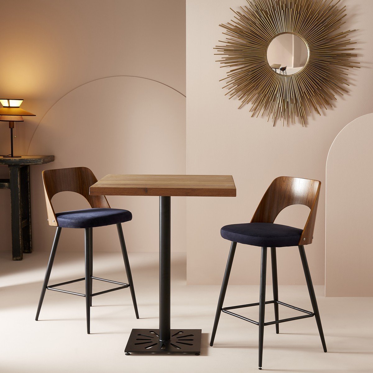 Chaise de comptoir en velours bleu L45 cm - AUSTIN marron, SIGNATURE