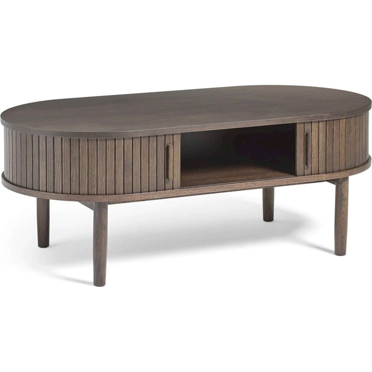 Table basse ovale bois avec rangement META chêne foncé, RECOLLECTION