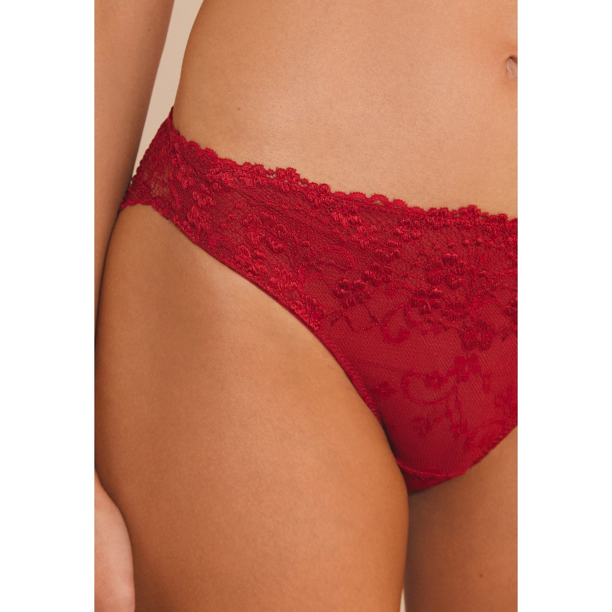 Culotte en dentelle SOUPCON rouge, ETAM