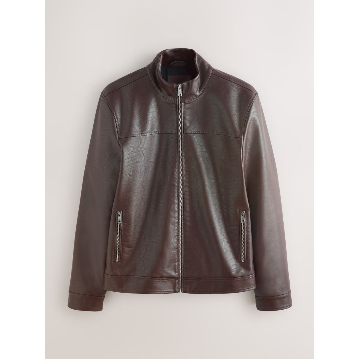Veste-chemise en similicuir à col cheminée marron, NEXT