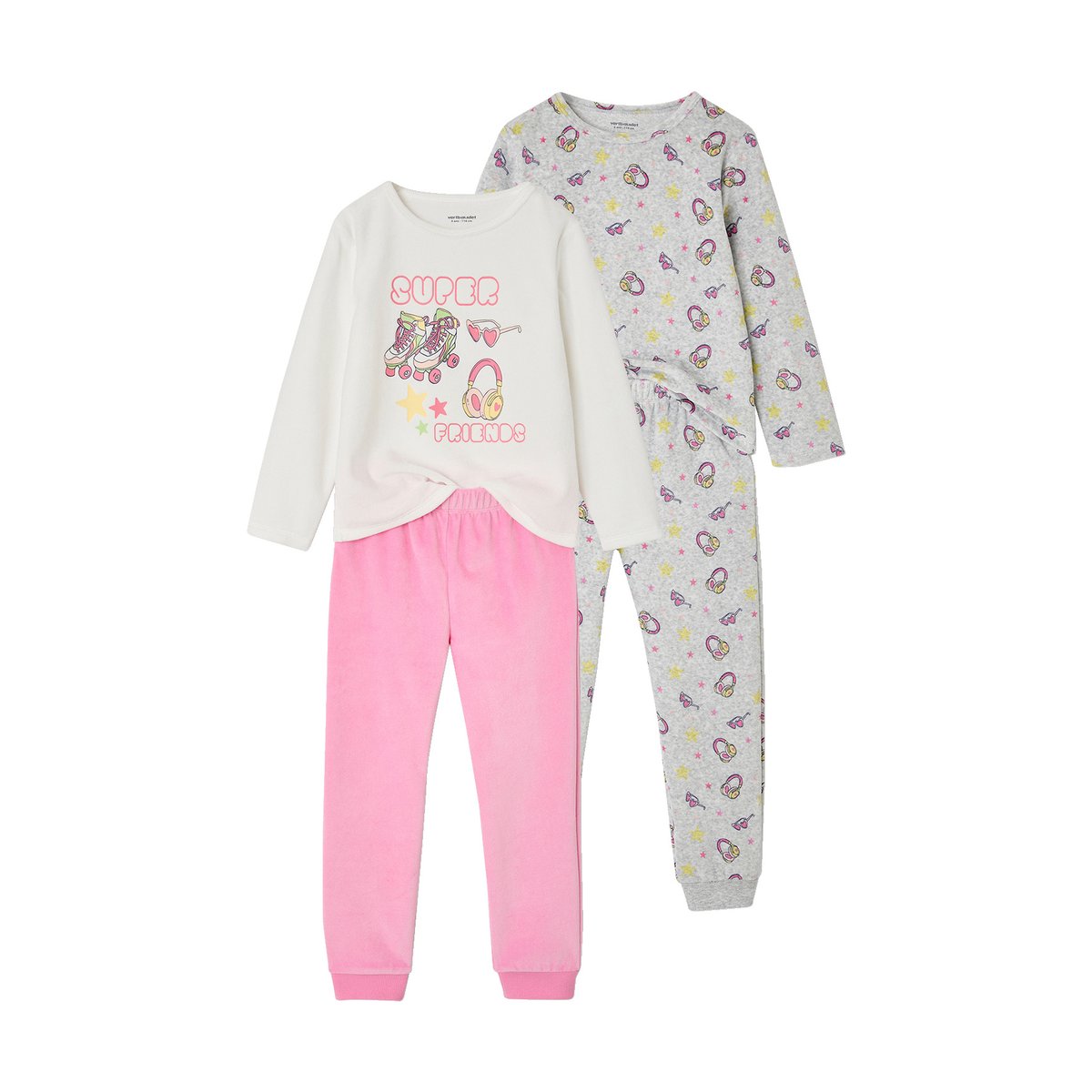 Lot de 2 pyjamas longs gris chiné, VERTBAUDET