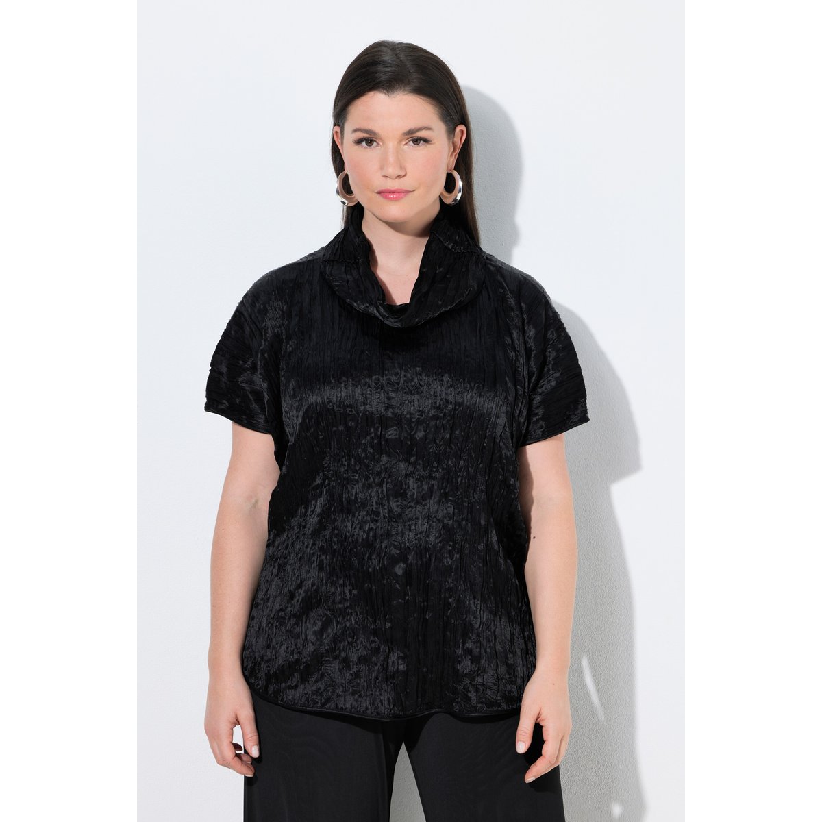 Blouse en acétate effet froissé noir, ULLA POPKEN