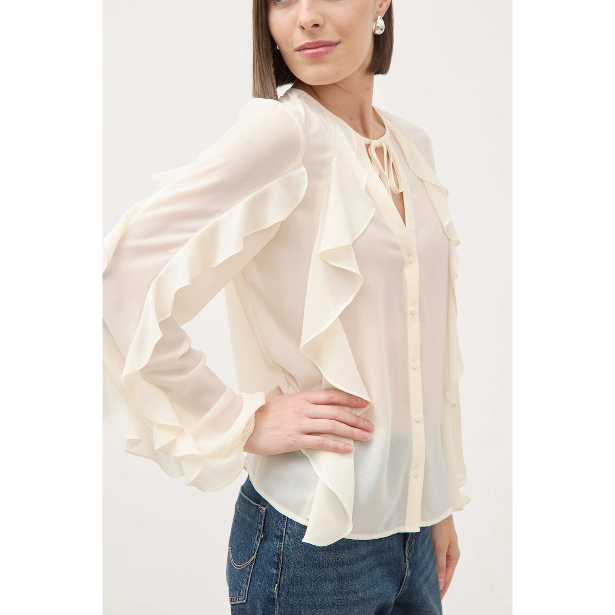 Chemise manches longues col rond ivoire, BONOBO