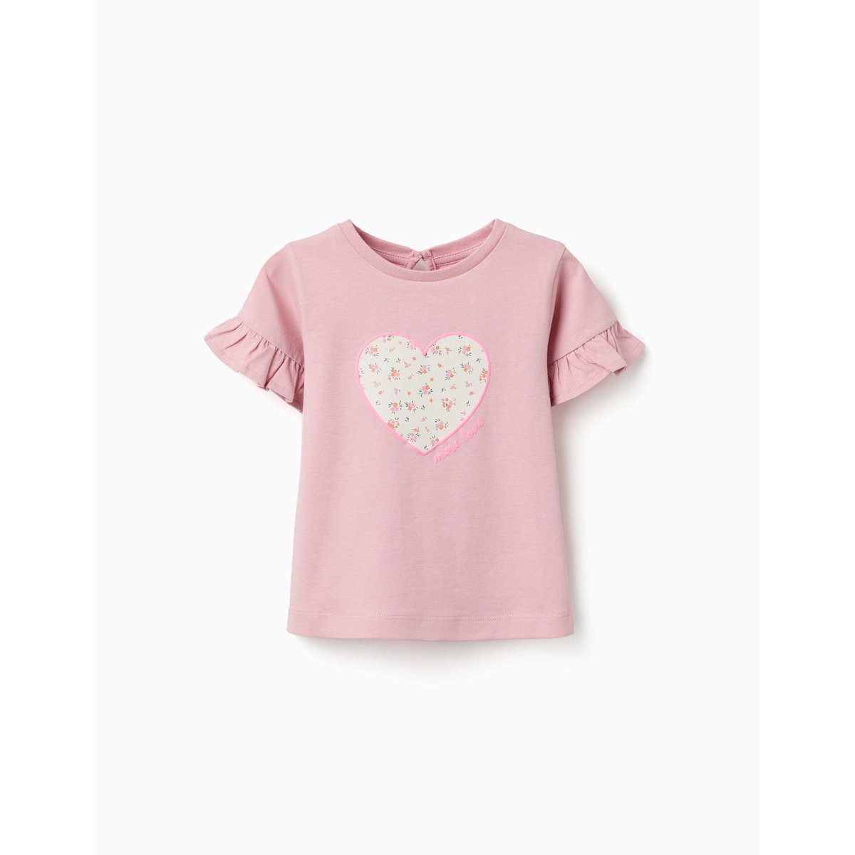 T-shirt en coton avec imprimé cœur floral rose clair, ZIPPY