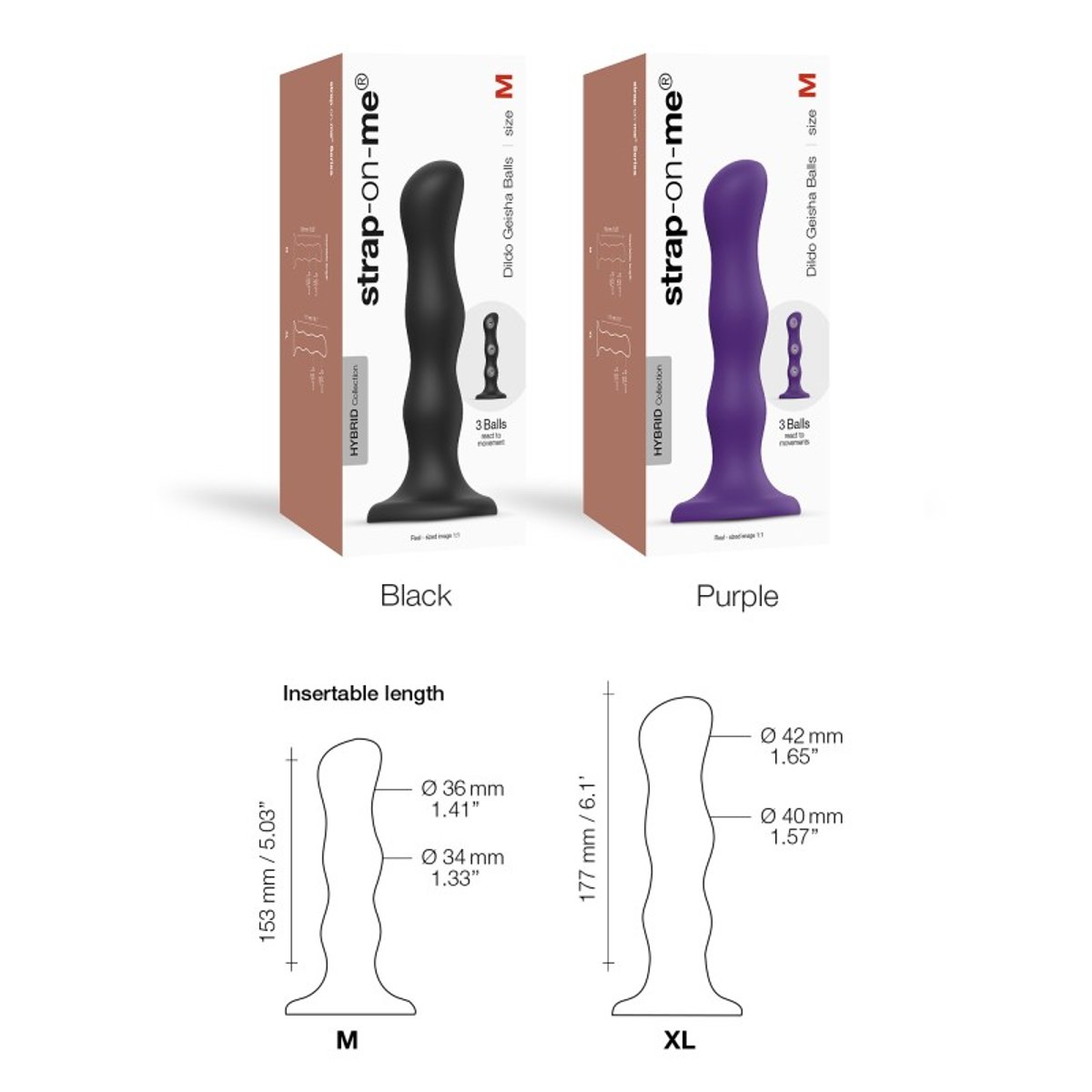 DILDO GEISHA BALLS VIOLET - XL violet, STRAP-ON-ME